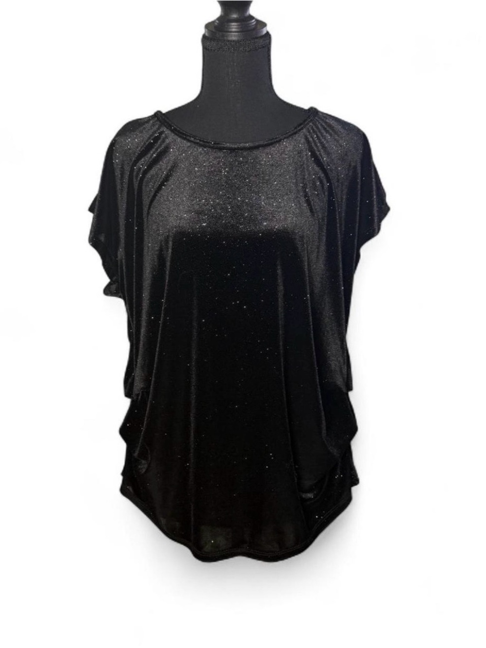 Zenobia Black Metallic Glitter Sparkle Ruched Side Blouse Top Womens Size 2XL
